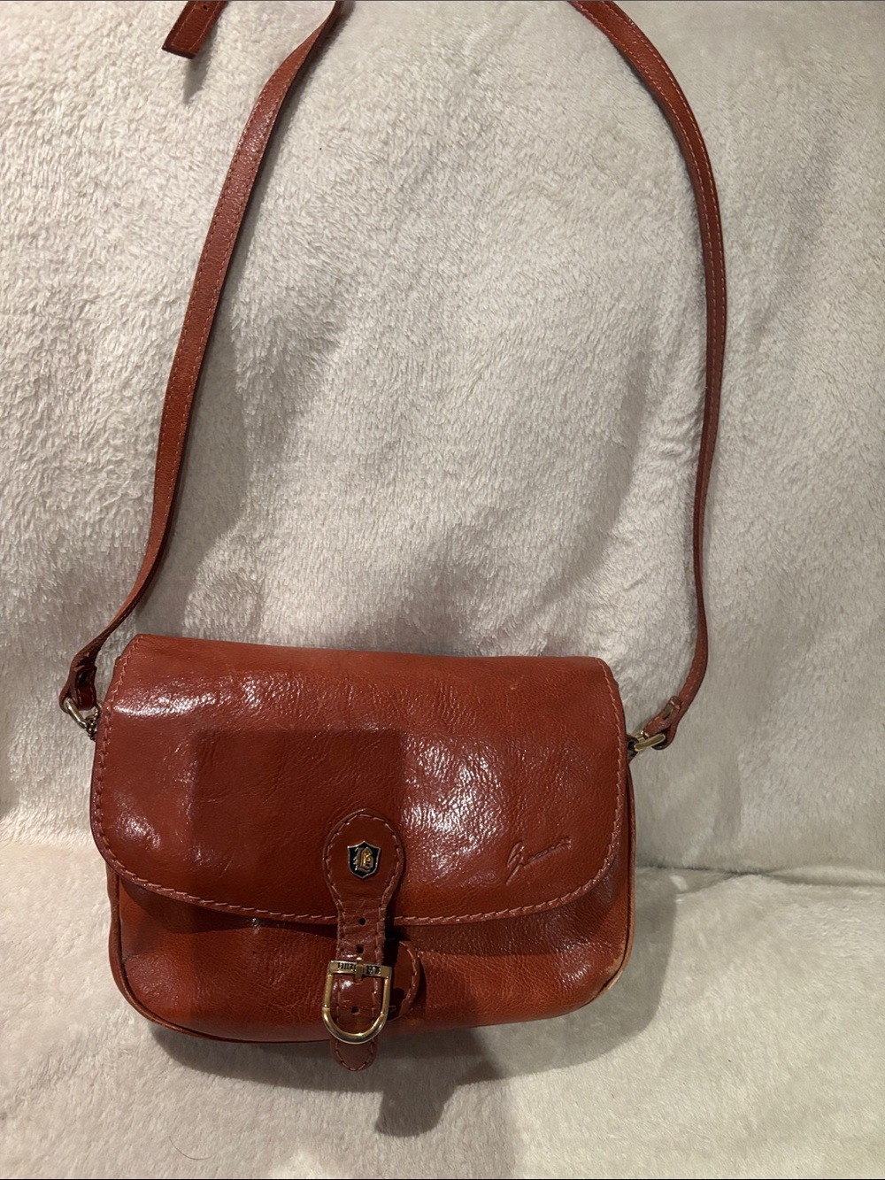 Burnt Orange Leather Crossbody Bag with Buckle Detail